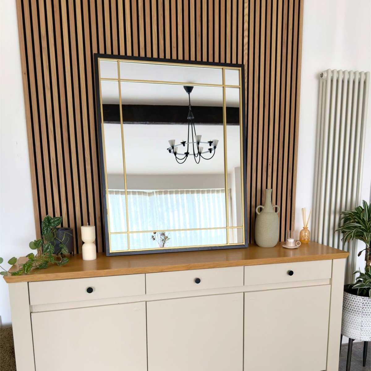 Aimi - Black & Gold Metal Rectangle Window Mirror - 95cm x 120cm - Joe’s Haven