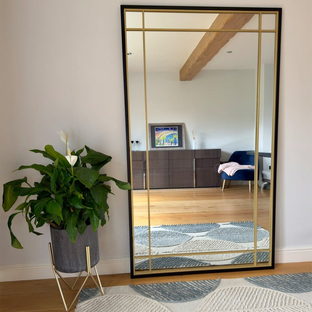 Aimi - Full Length Black & Gold Metal Rectangle Window Mirror - 180cm x 105cm. - Joe’s Haven