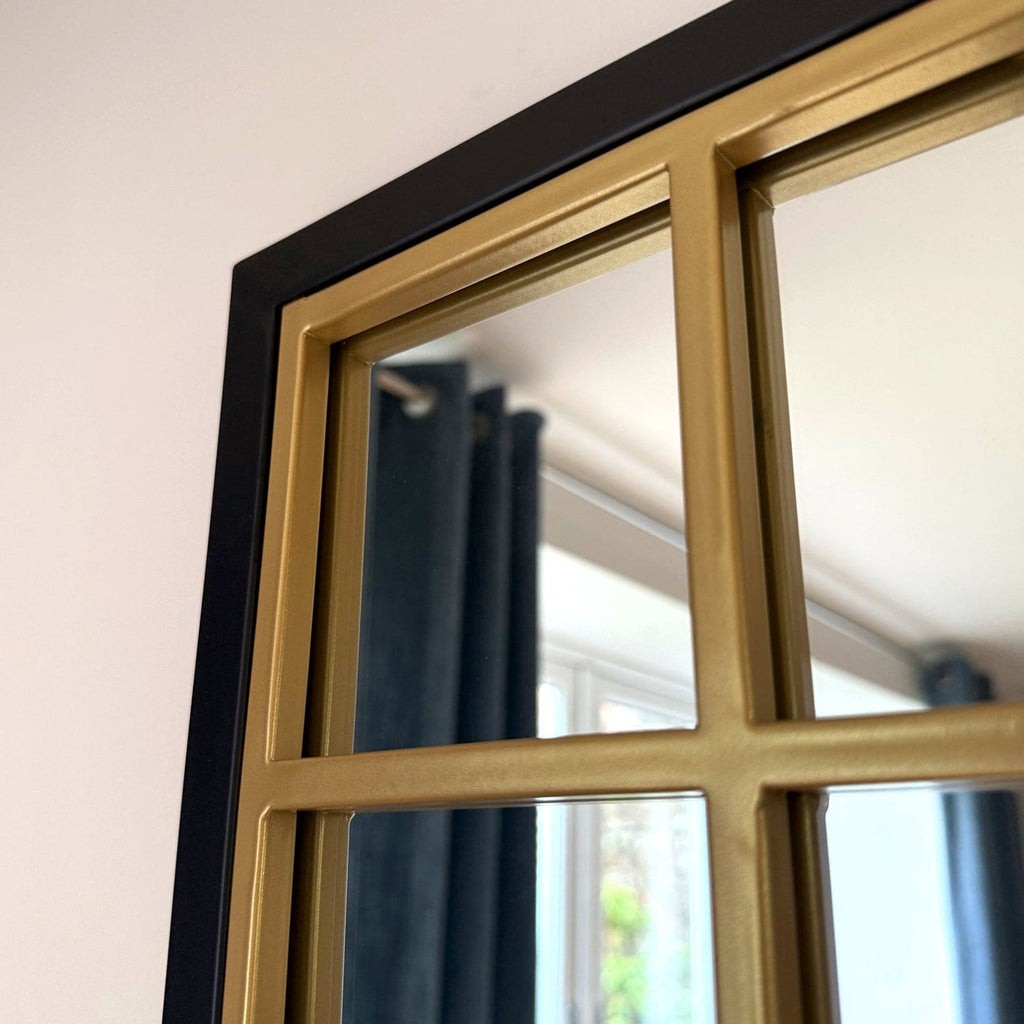 Aimi - Full Length Black & Gold Metal Rectangle Window Mirror - 180cm x 105cm. - Joe’s Haven