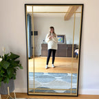 Aimi - Full Length Black & Gold Metal Rectangle Window Mirror - 180cm x 105cm. - Joe’s Haven