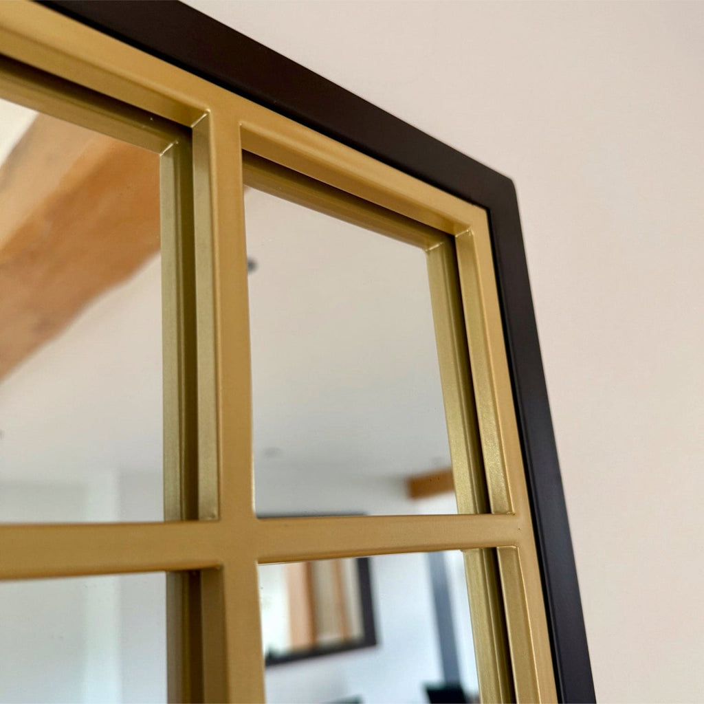 Aimi - Full Length Black & Gold Metal Rectangle Window Mirror - 180cm x 105cm. - Joe’s Haven