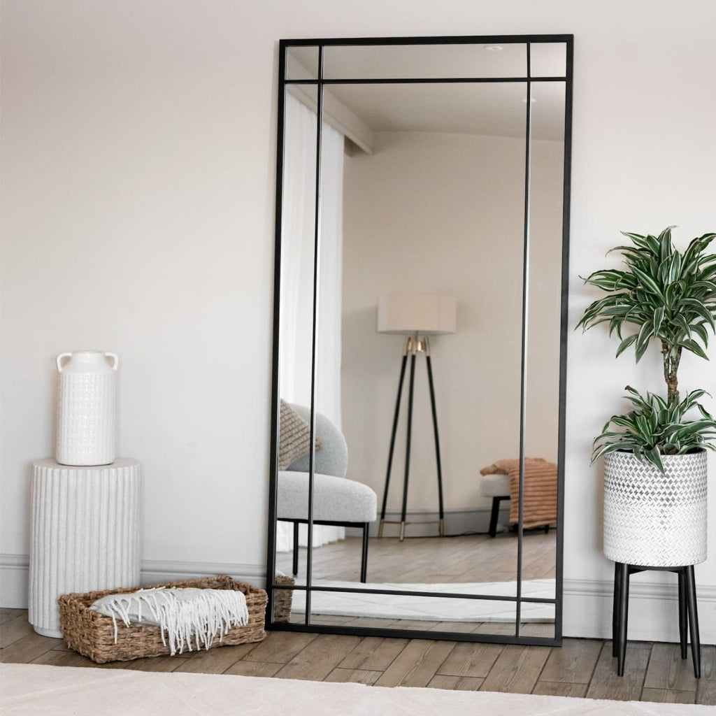 Aimi - Full Length Black Metal Rectangle Window Mirror - 180cm x 90cm - Joe’s Haven
