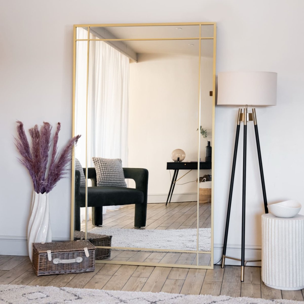 Aimi - Full Length Gold Metal Rectangle Window Mirror - 180cm x 105cm - Joe’s Haven