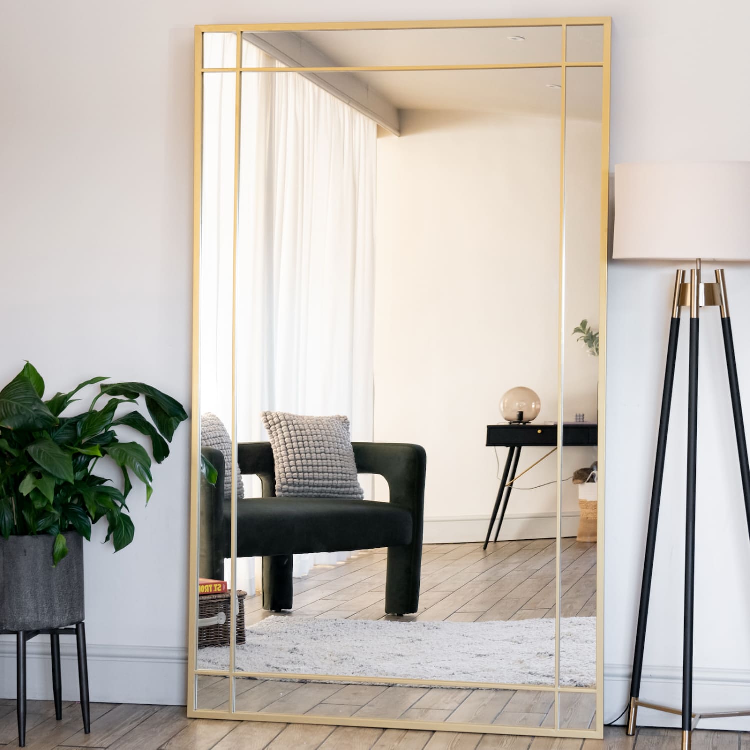 Aimi - Full Length Gold Metal Rectangle Window Mirror - 180cm x 105cm - Joe’s Haven