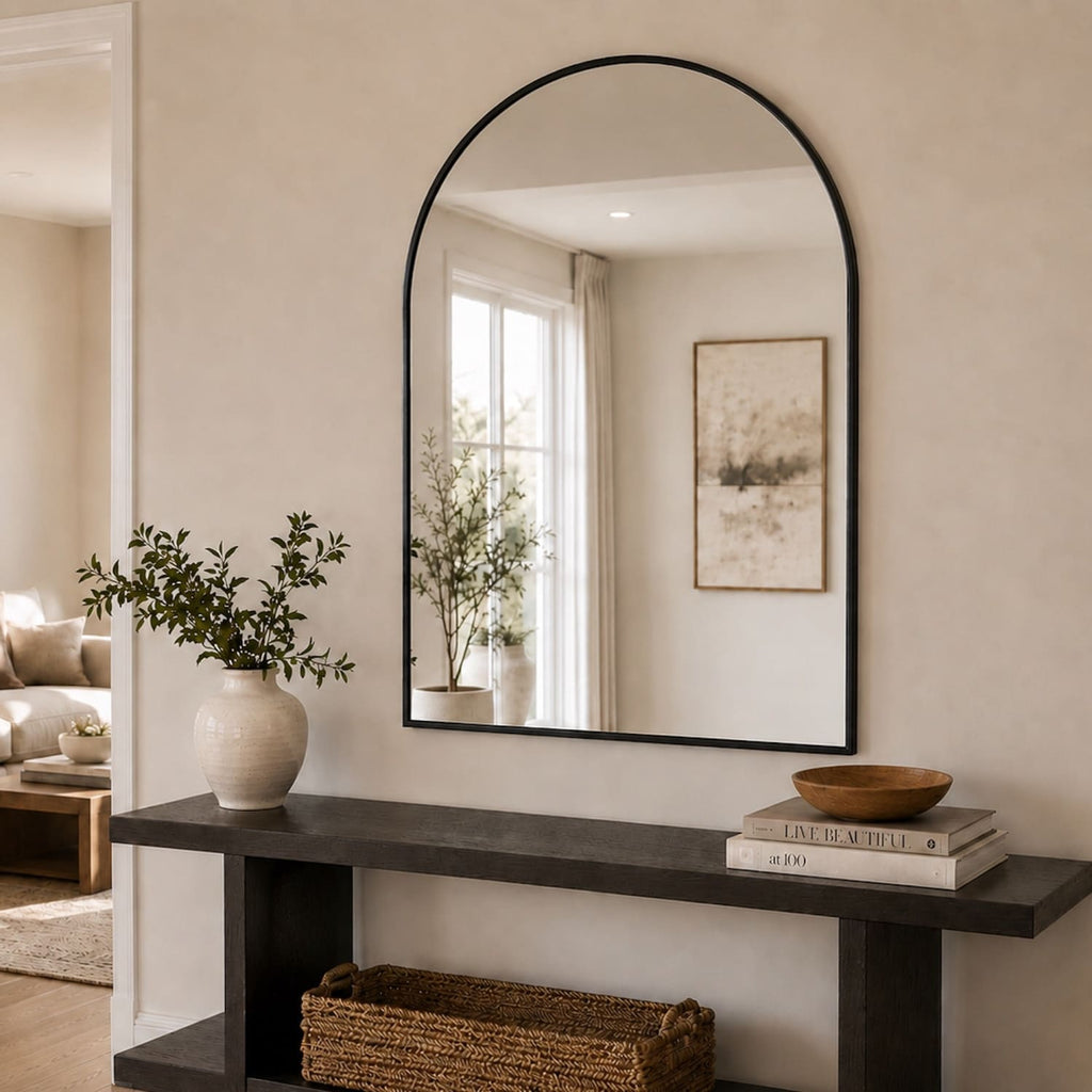 Akiko - Black Metal Arched Mirror - 120cm x 95cm - Joe’s Haven