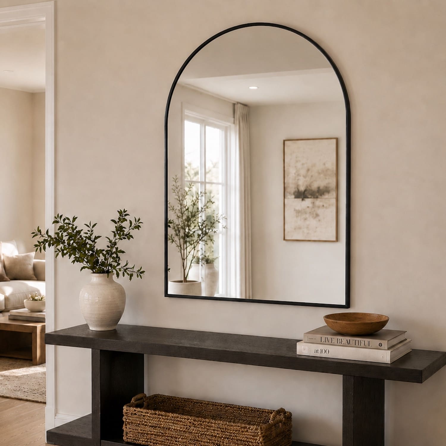 Akiko - Black Metal Arched Mirror - 120cm x 95cm - Joe’s Haven