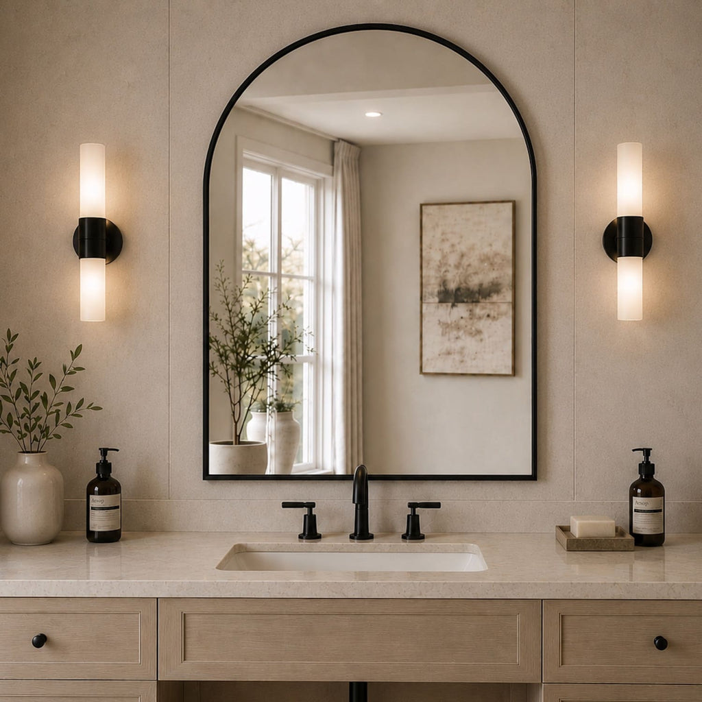 Akiko - Black Metal Arched Mirror - 120cm x 95cm - Joe’s Haven
