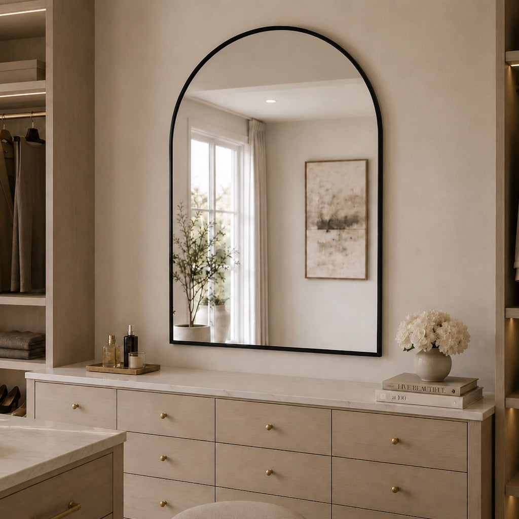 Akiko - Black Metal Arched Mirror - 120cm x 95cm - Joe’s Haven