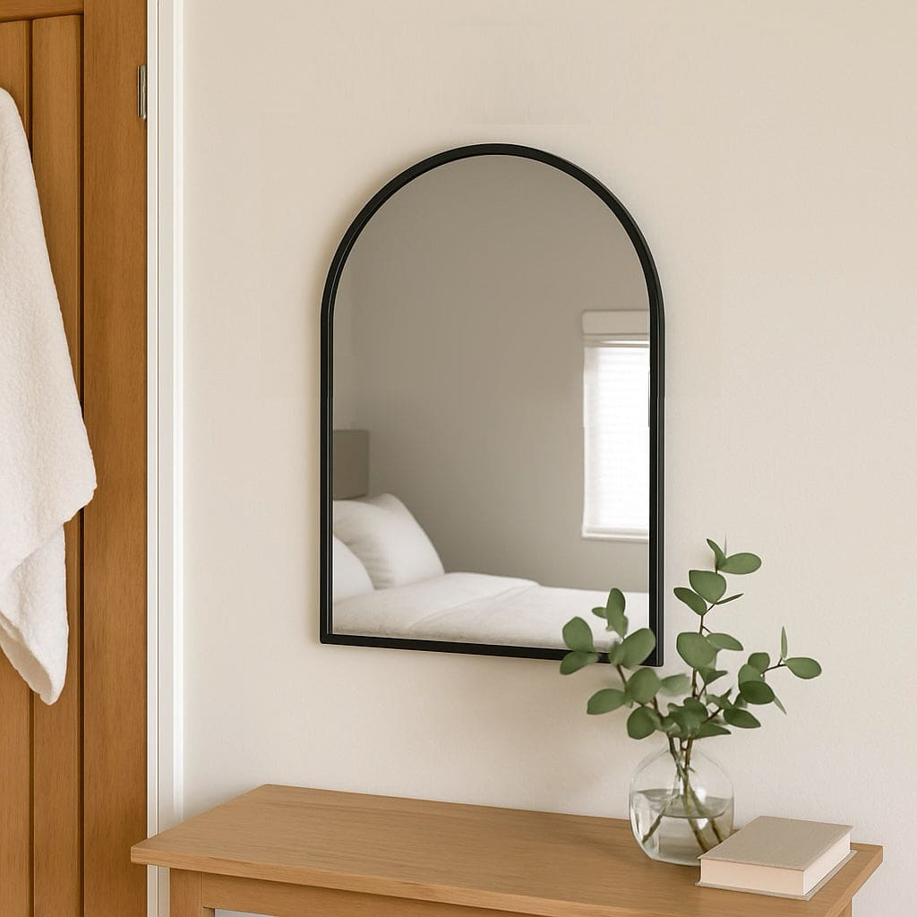 Akiko - Black Metal Arched Mirror - 70cm x 50cm - Joe’s Haven