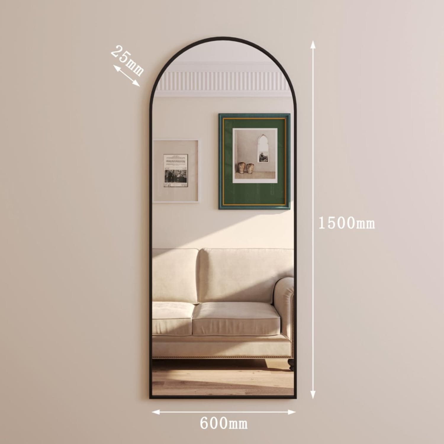 Akiko - Full Length Black Metal Arched Mirror - 150cm x 60cm - Joe’s Haven