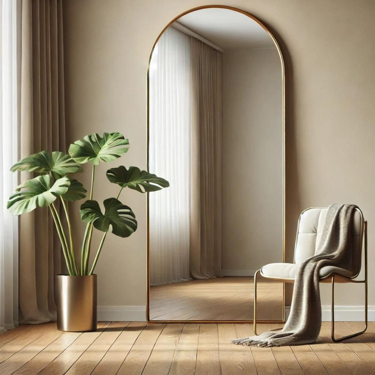 Akiko - Full Length Gold Metal Arched Mirror - 150cm x 60cm - Joe’s Haven