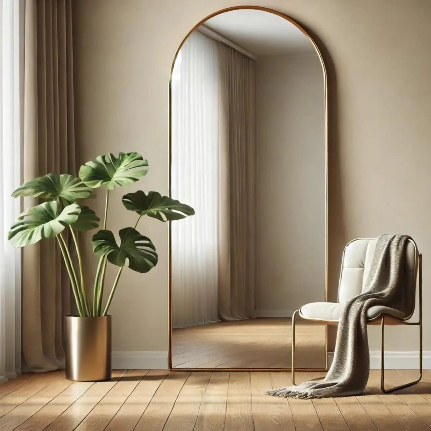 Akiko - Full Length Gold Metal Arched Mirror - 160cm x 60cm - Joe’s Haven