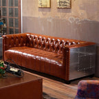 Aviator Three Seater Sofa, Real Leather And Aluminium - Joe’s Haven
