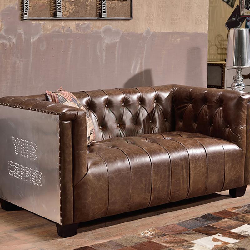 Aviator Three Seater Sofa, Real Leather And Aluminium