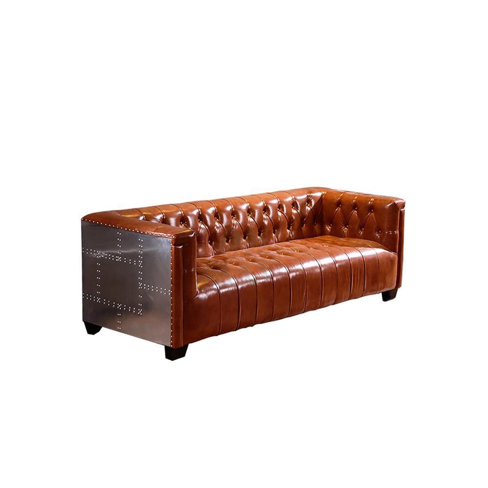 Aviator Three Seater Sofa, Real Leather And Aluminium - Joe’s Haven
