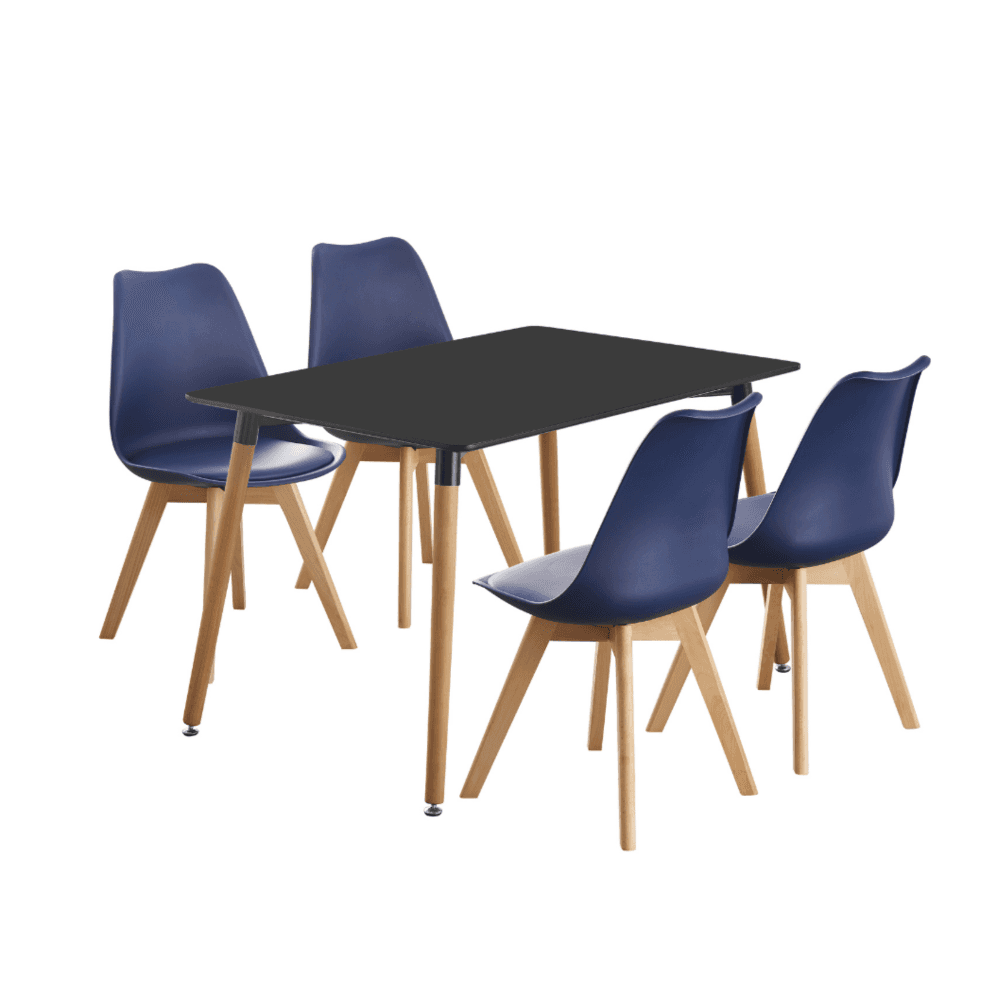 5PCs Dining Set - a Black Halo Dining Table & Set of 4 Lorenzo Tulip chairs with Padded Seat - Joe’s Haven