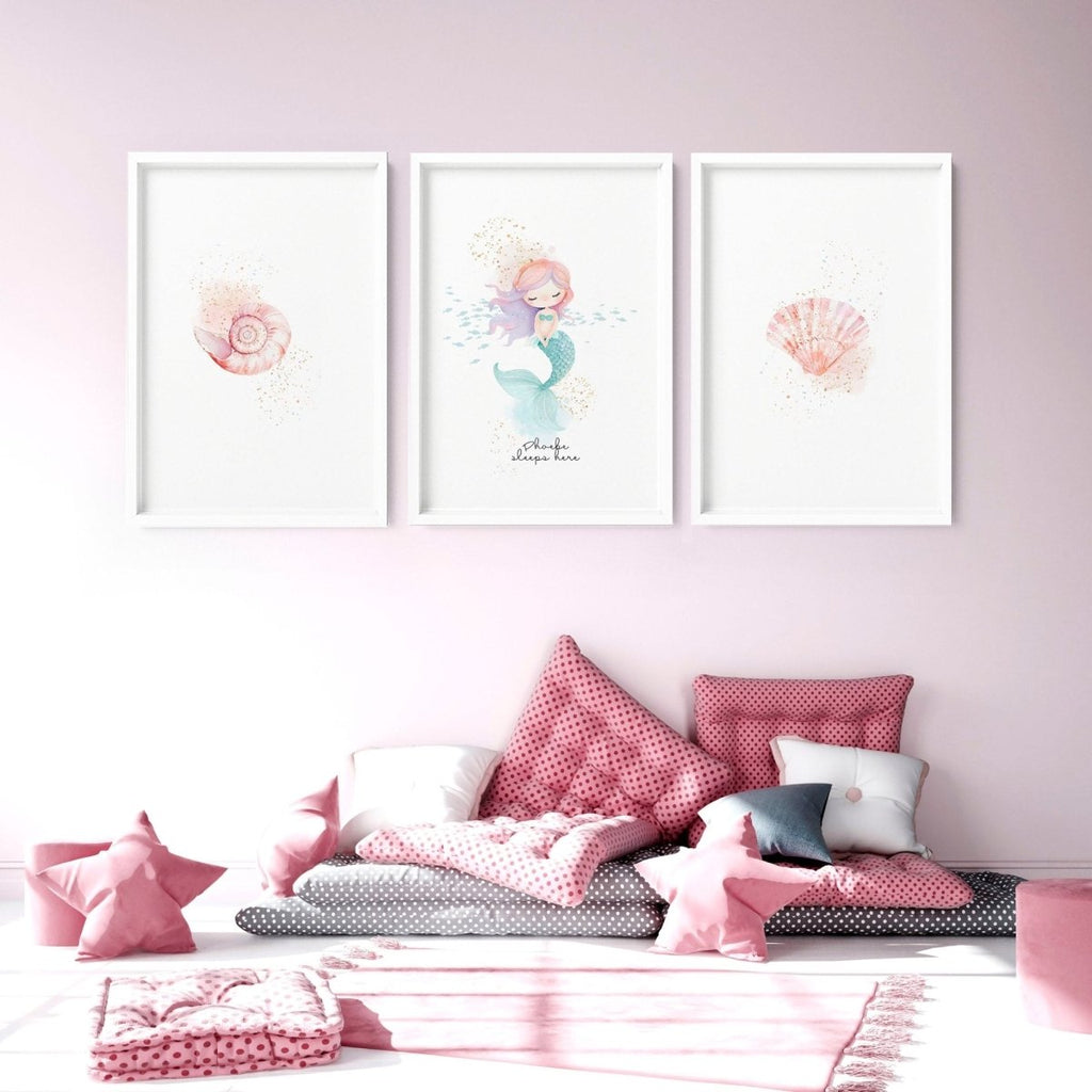 Bedroom Mermaid Decorations | Set of 3 wall art prints - Joe’s Haven