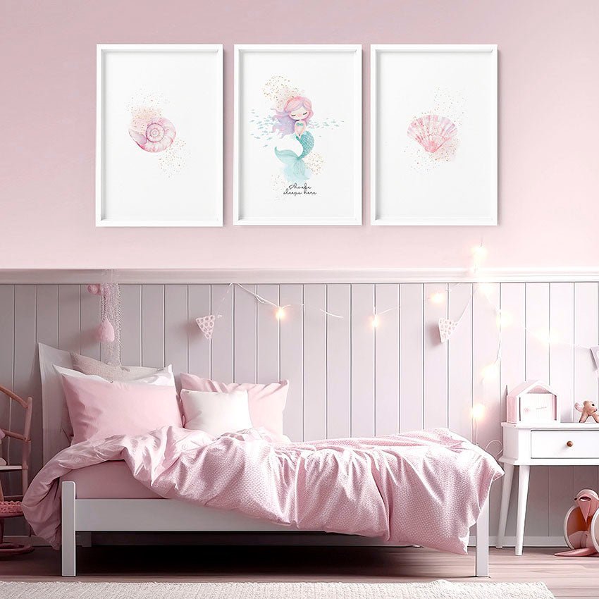 Bedroom Mermaid Decorations | Set of 3 wall art prints - Joe’s Haven