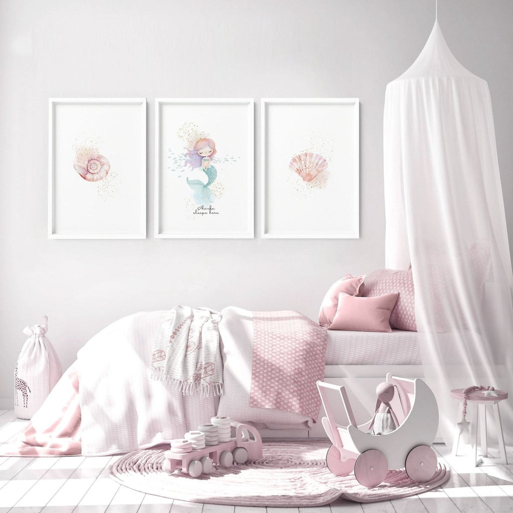 Bedroom Mermaid Decorations | Set of 3 wall art prints - Joe’s Haven
