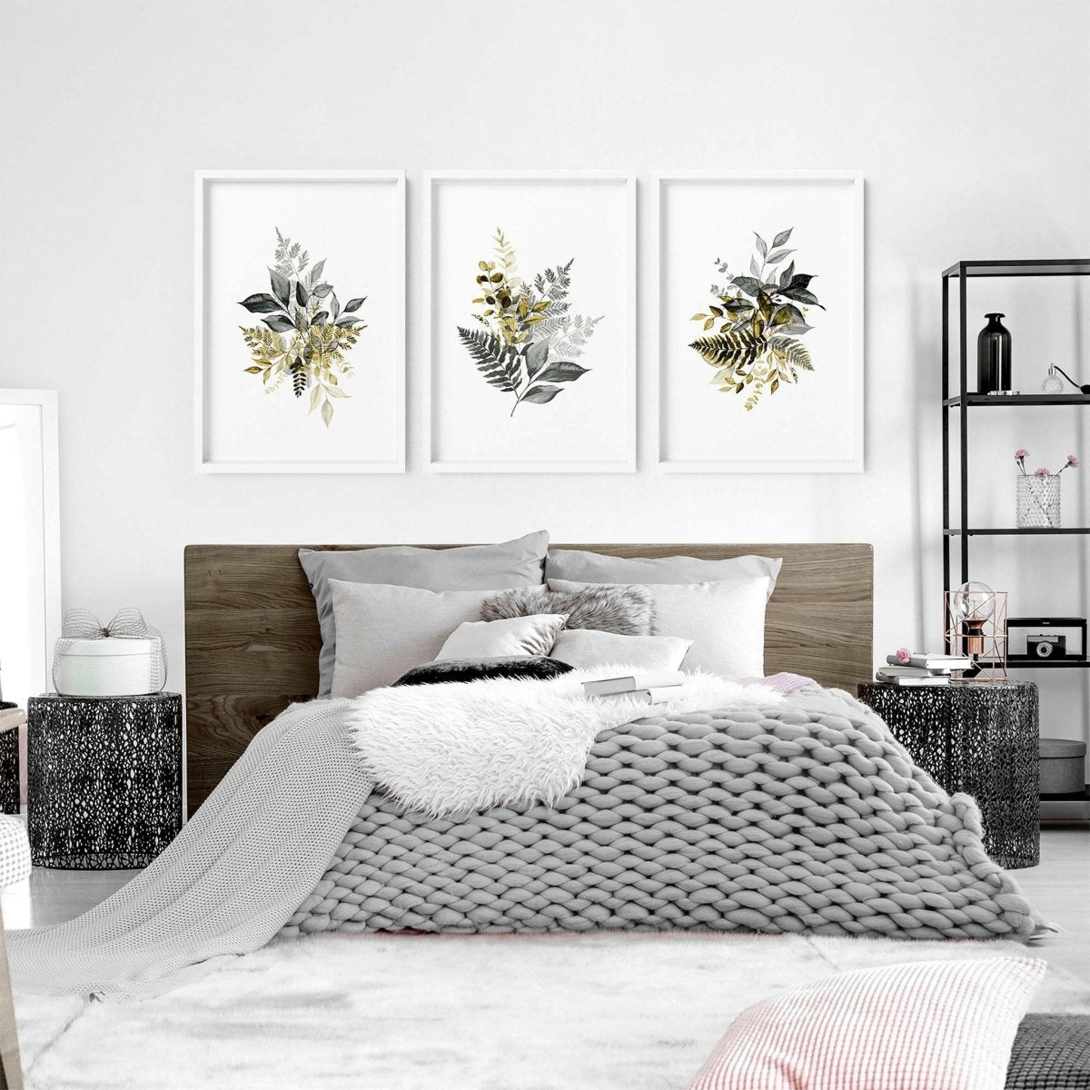 Grey paintings for bedroom | set of 3 wall art prints - Joe’s Haven