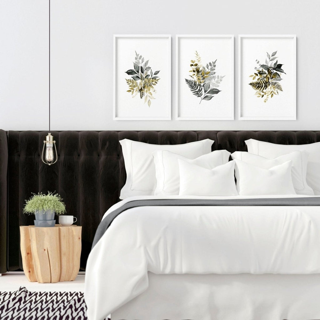 Grey paintings for bedroom | set of 3 wall art prints - Joe’s Haven