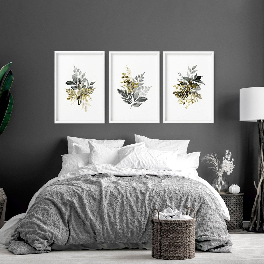 Grey paintings for bedroom | set of 3 wall art prints - Joe’s Haven