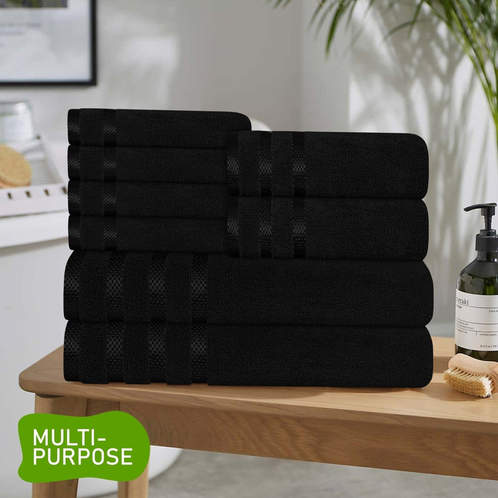 Belmont Viscose Stripe Black Towels 100% Cotton 10 Piece Bale Set, 4 Hand Towel & 12 Face Cloths - Joe’s Haven