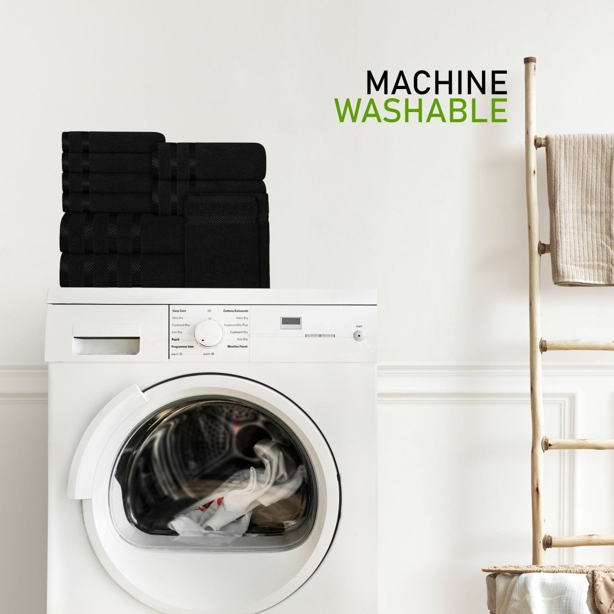 Belmont Viscose Stripe Black Towels 100% Cotton 10 Piece Bale Set, 4 Hand Towel & 12 Face Cloths - Joe’s Haven