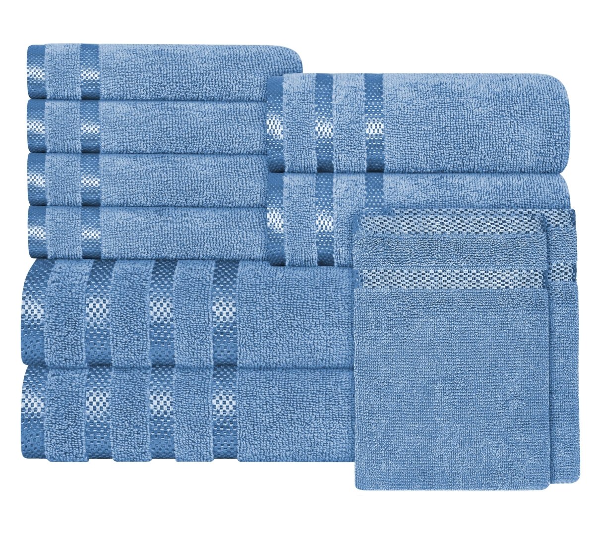 Belmont Viscose Stripe Blue Towels 100% Cotton Hotel Quality 10 Piece Bale Set - Joe’s Haven