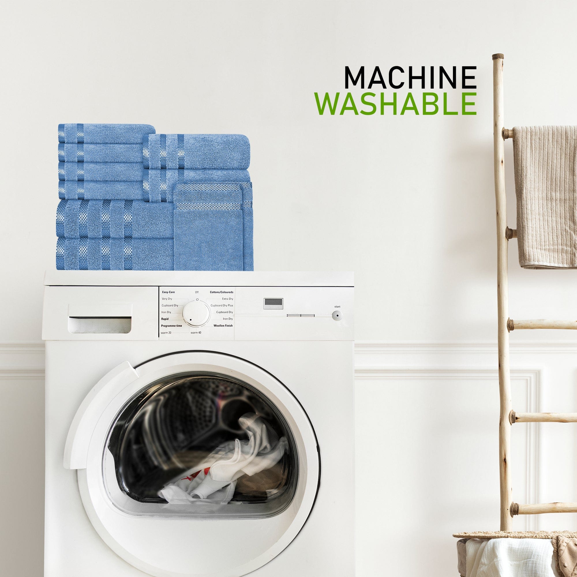 Belmont Viscose Stripe Blue Towels 100% Cotton Hotel Quality 10 Piece Bale Set