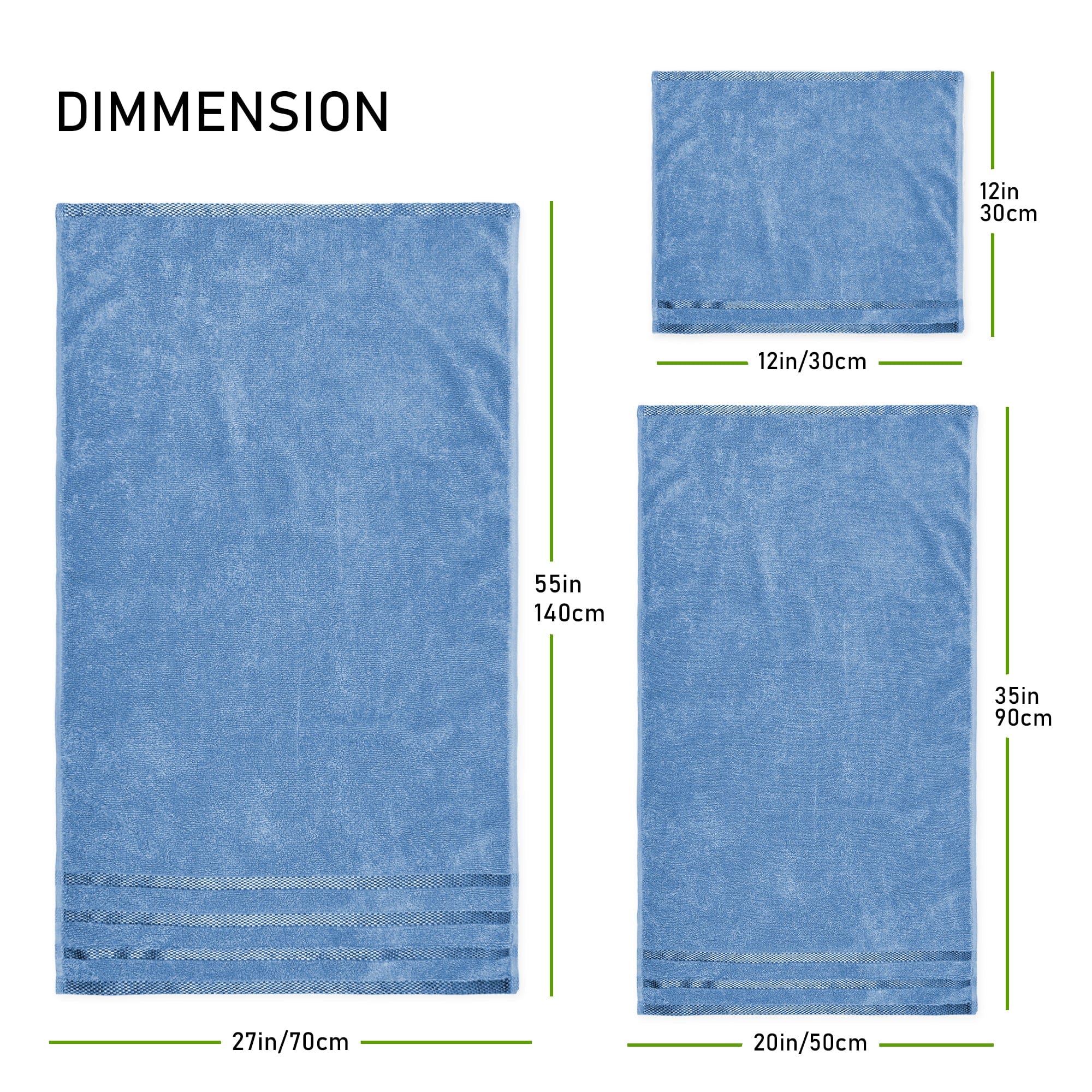 Belmont Viscose Stripe Blue Towels 100% Cotton Hotel Quality 10 Piece Bale Set