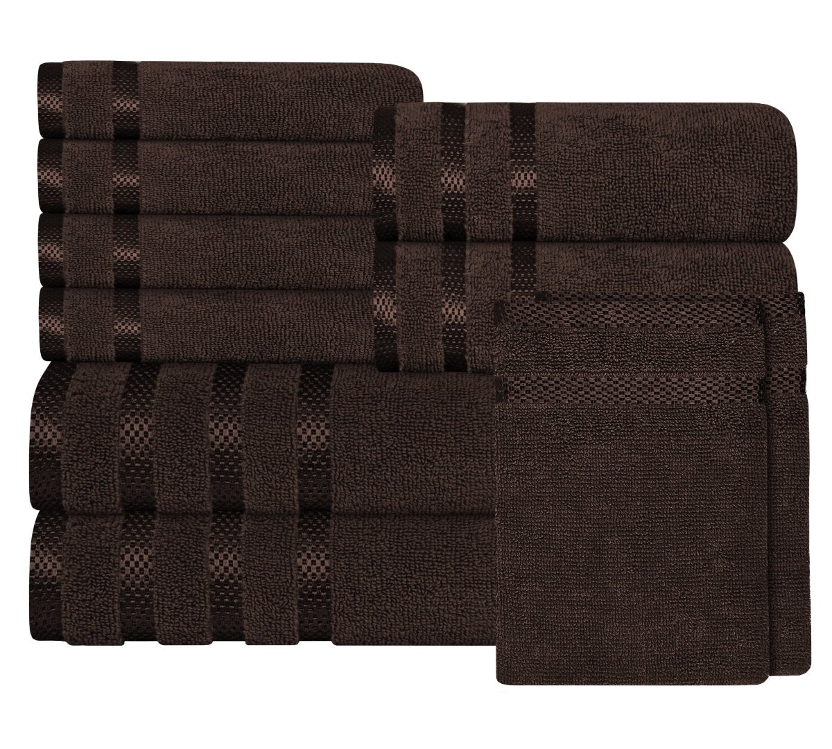 Belmont Viscose Stripe Brown Towels 100% Cotton Hotel Quality 10 Piece Bale Set - Joe’s Haven