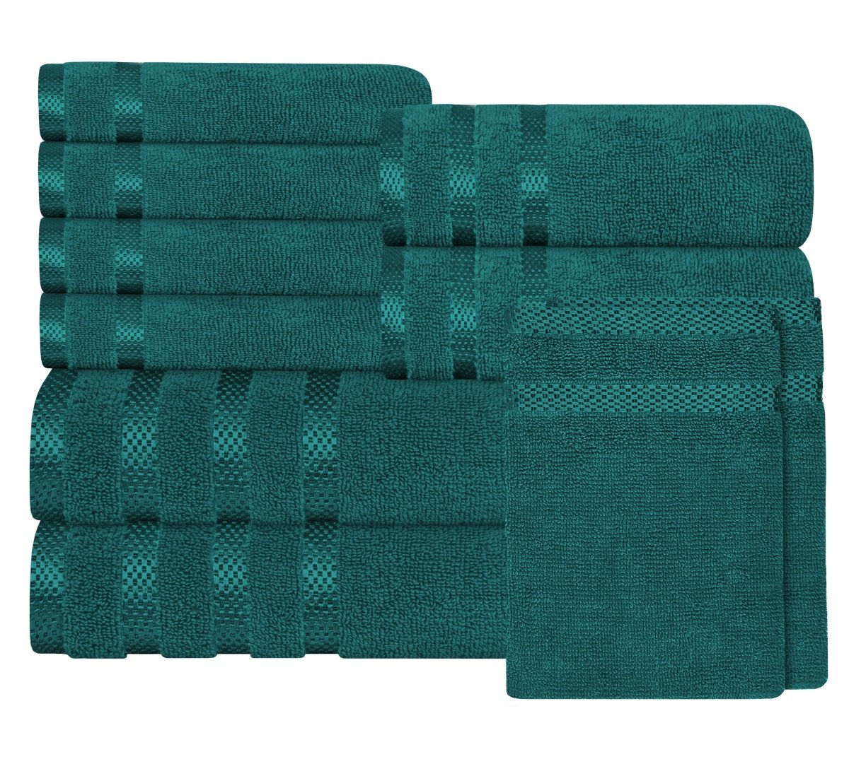 Belmont Viscose Stripe Jade Green Towels 100% Cotton Hotel Quality 10 Piece Bale Set - Joe’s Haven
