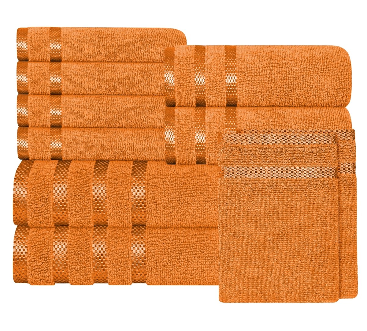 Belmont Viscose Stripe Orange Towels 100% Cotton Hotel Quality 10 Piece Bale Set - Joe’s Haven
