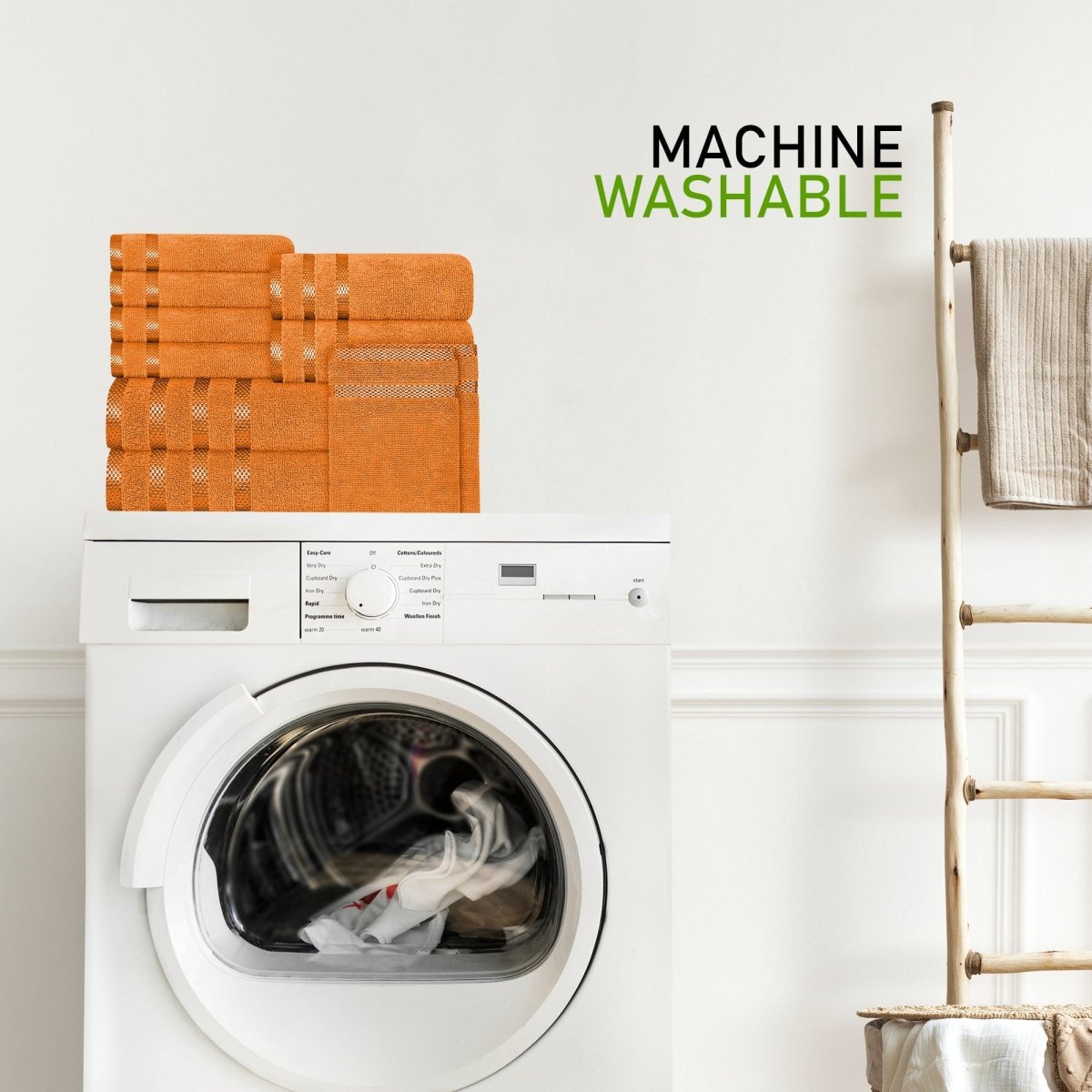 Belmont Viscose Stripe Orange Towels 100% Cotton Hotel Quality 10 Piece Bale Set - Joe’s Haven