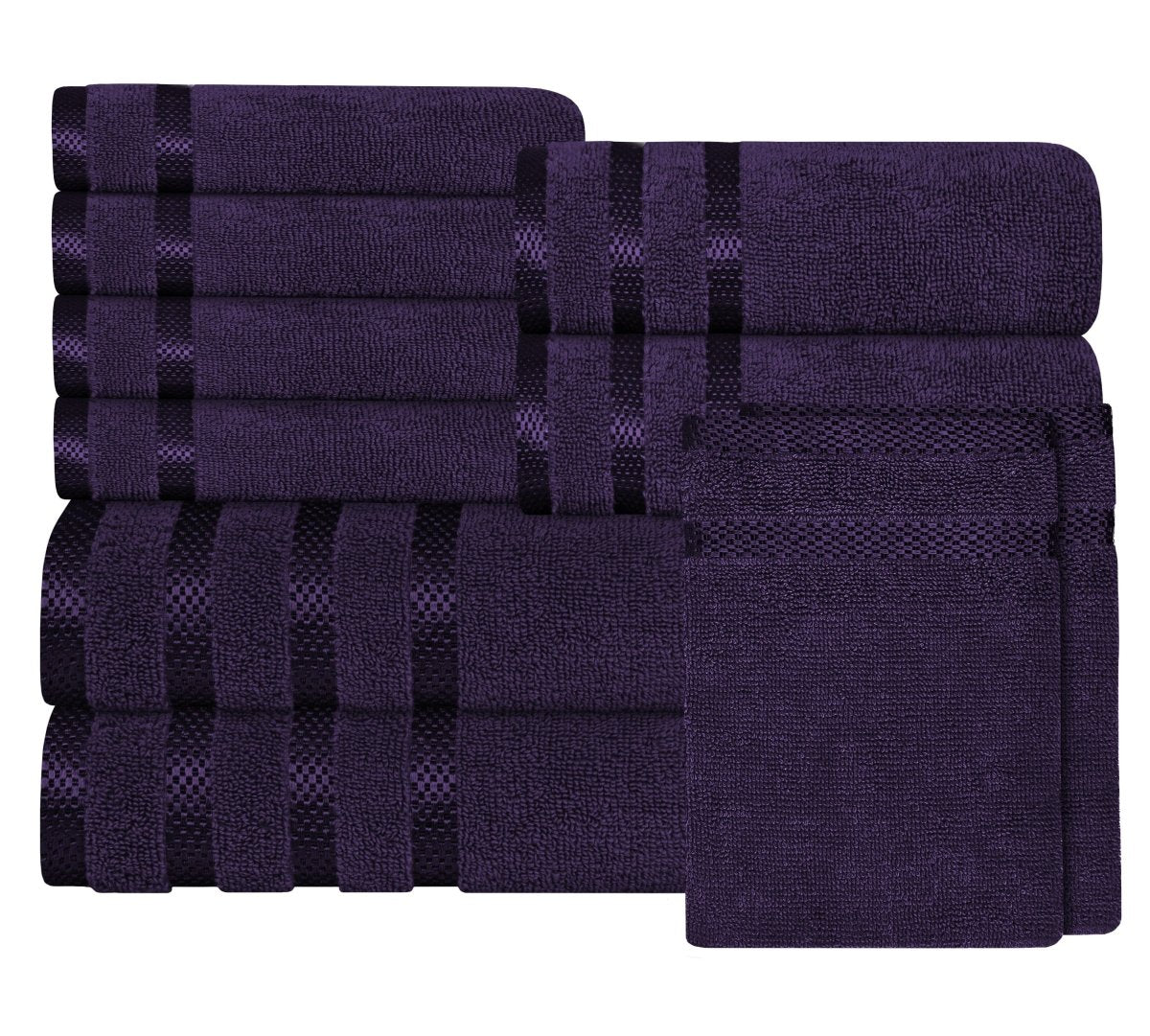 Belmont Viscose Stripe Purple Towels 100% Cotton Hotel Quality 10 Piece Bale Set - Joe’s Haven