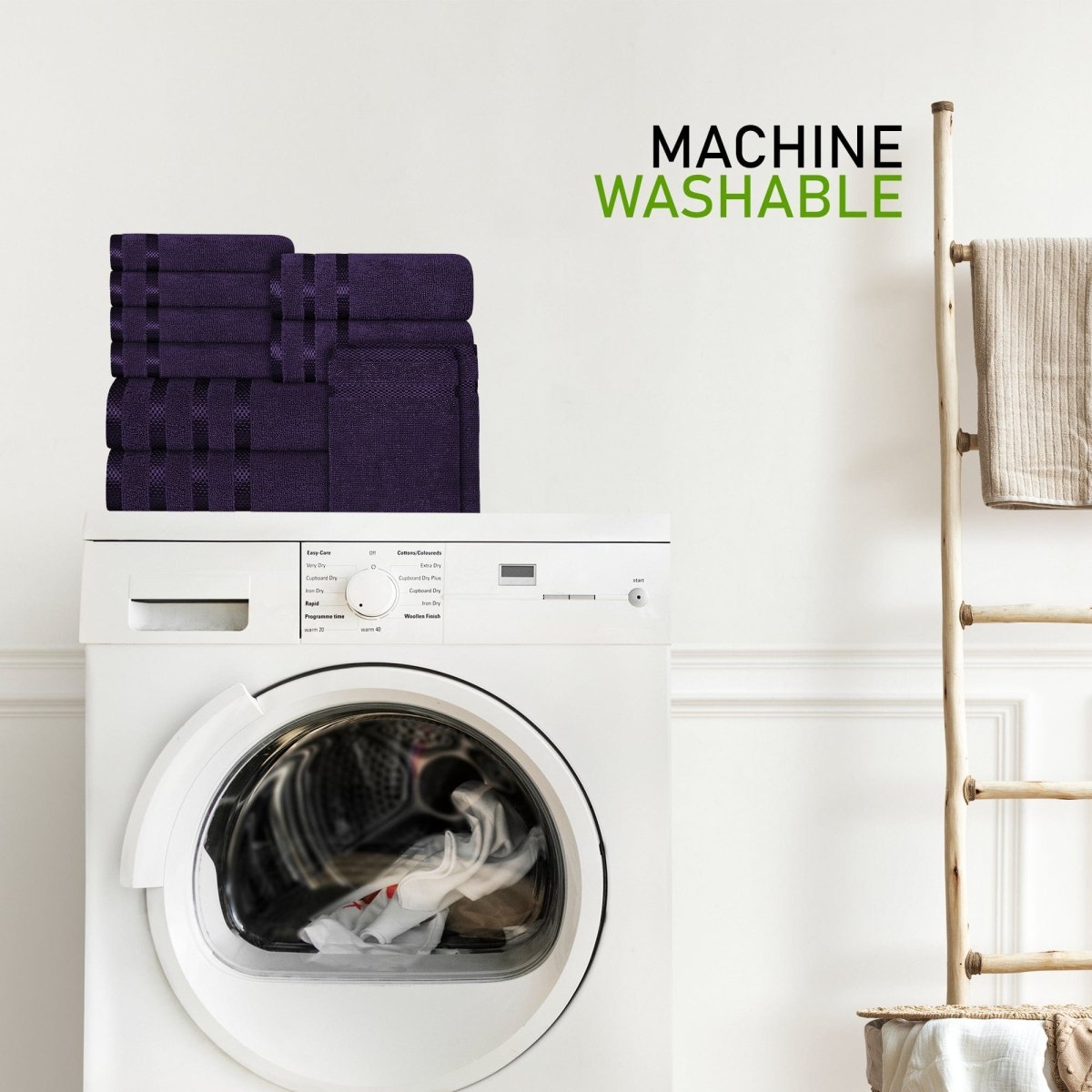 Belmont Viscose Stripe Purple Towels 100% Cotton Hotel Quality 10 Piece Bale Set - Joe’s Haven