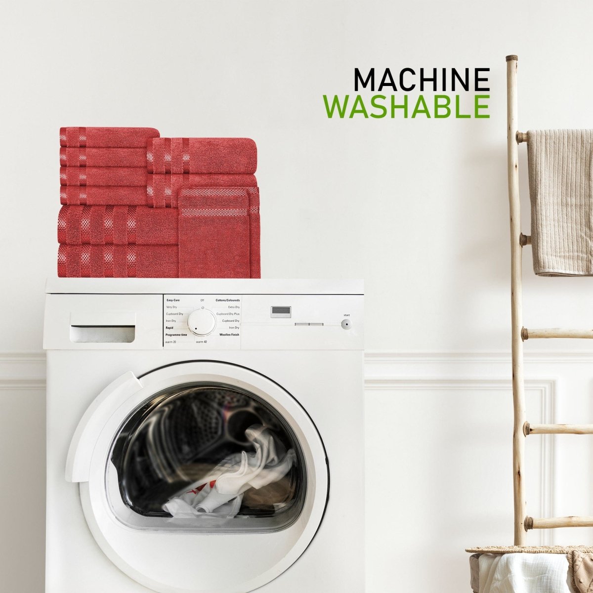 Belmont Viscose Stripe Red Towels 100% Cotton Hotel Quality 10 Piece Bale Set - Joe’s Haven