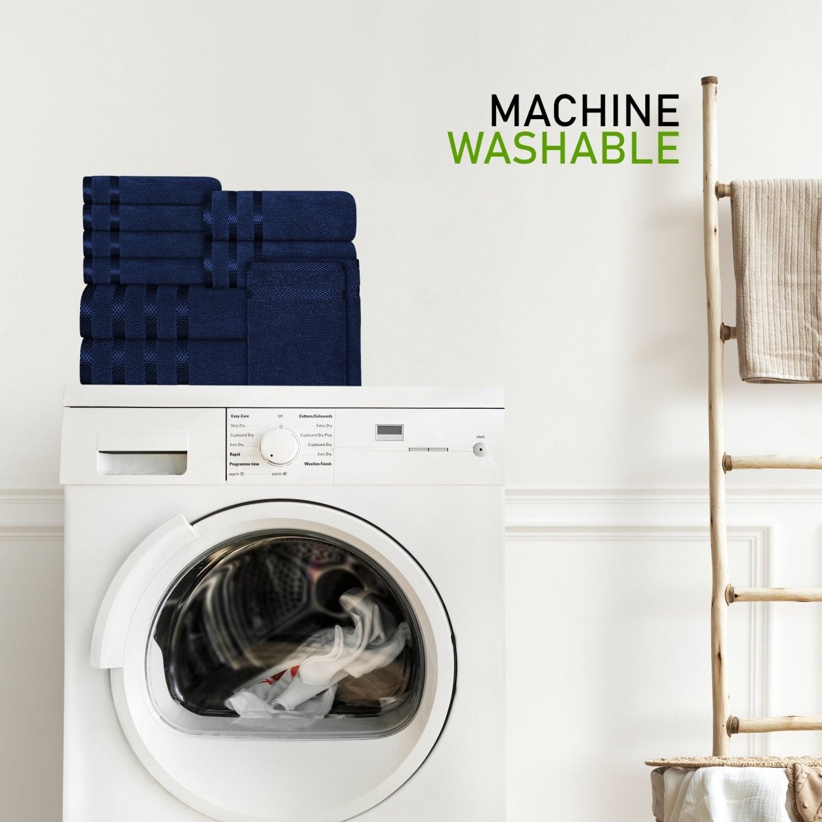 Belmont Viscose Stripe Royal Blue Towels 100% Cotton Hotel Quality 10 Piece Bale Set - Joe’s Haven