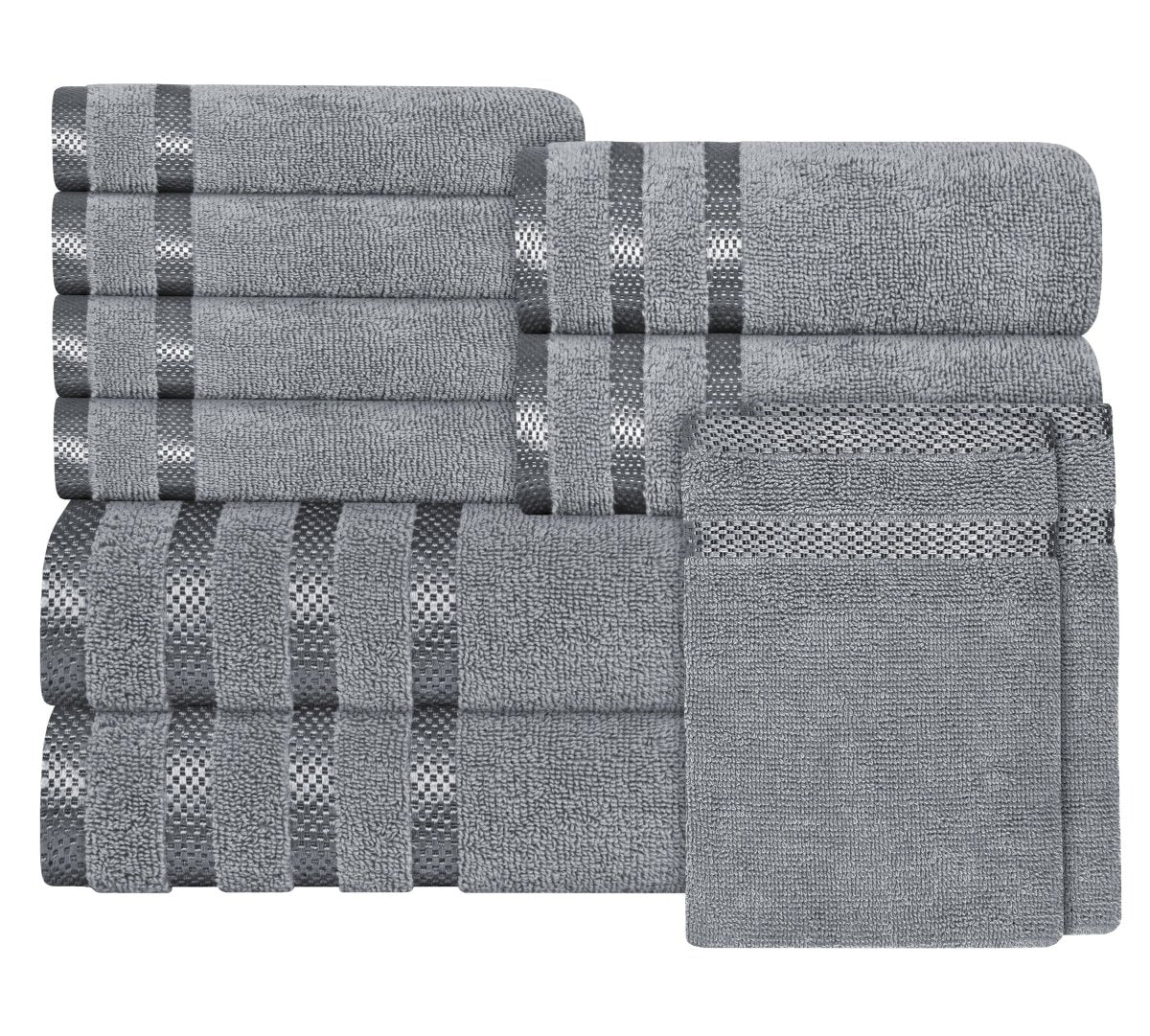 Belmont Viscose Stripe Silver Towels 100% Cotton Hotel Quality 10 Piece Bale Set - Joe’s Haven