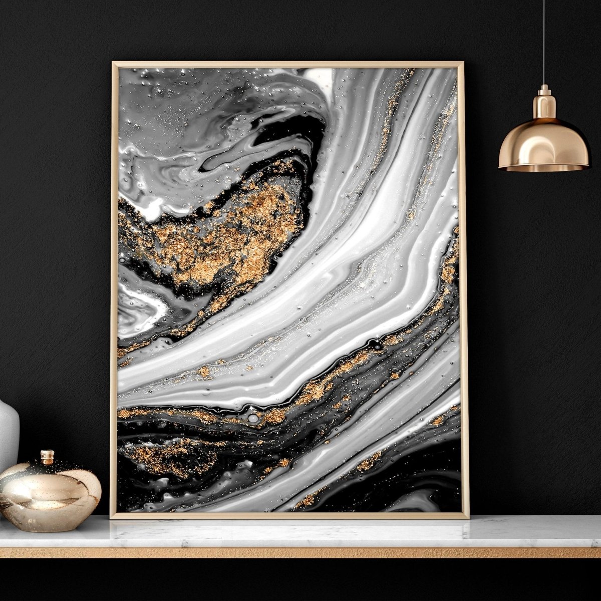 Abstract large wall art | set of 3 Black and Gold wall art prints - Joe’s Haven