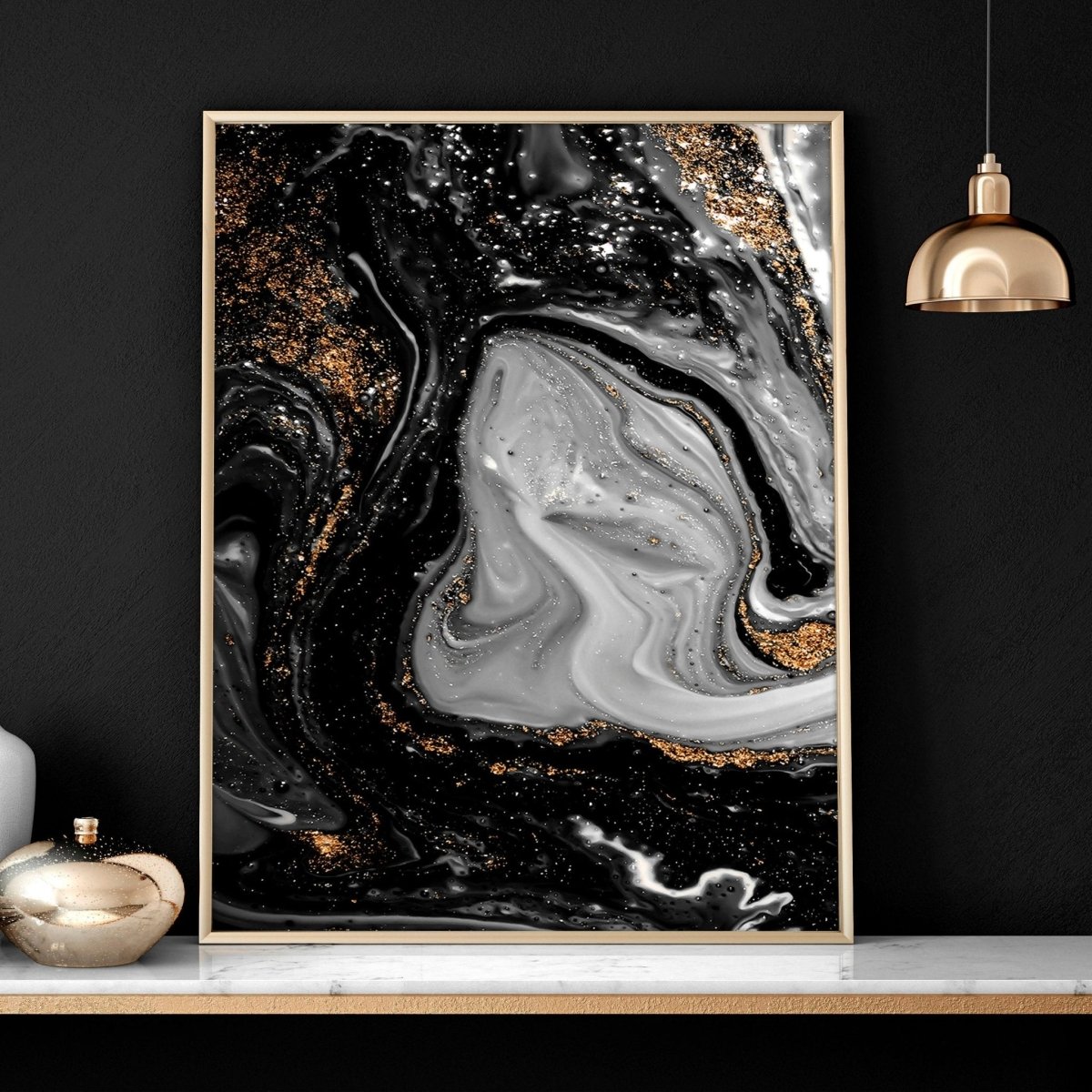 Abstract large wall art | set of 3 Black and Gold wall art prints - Joe’s Haven