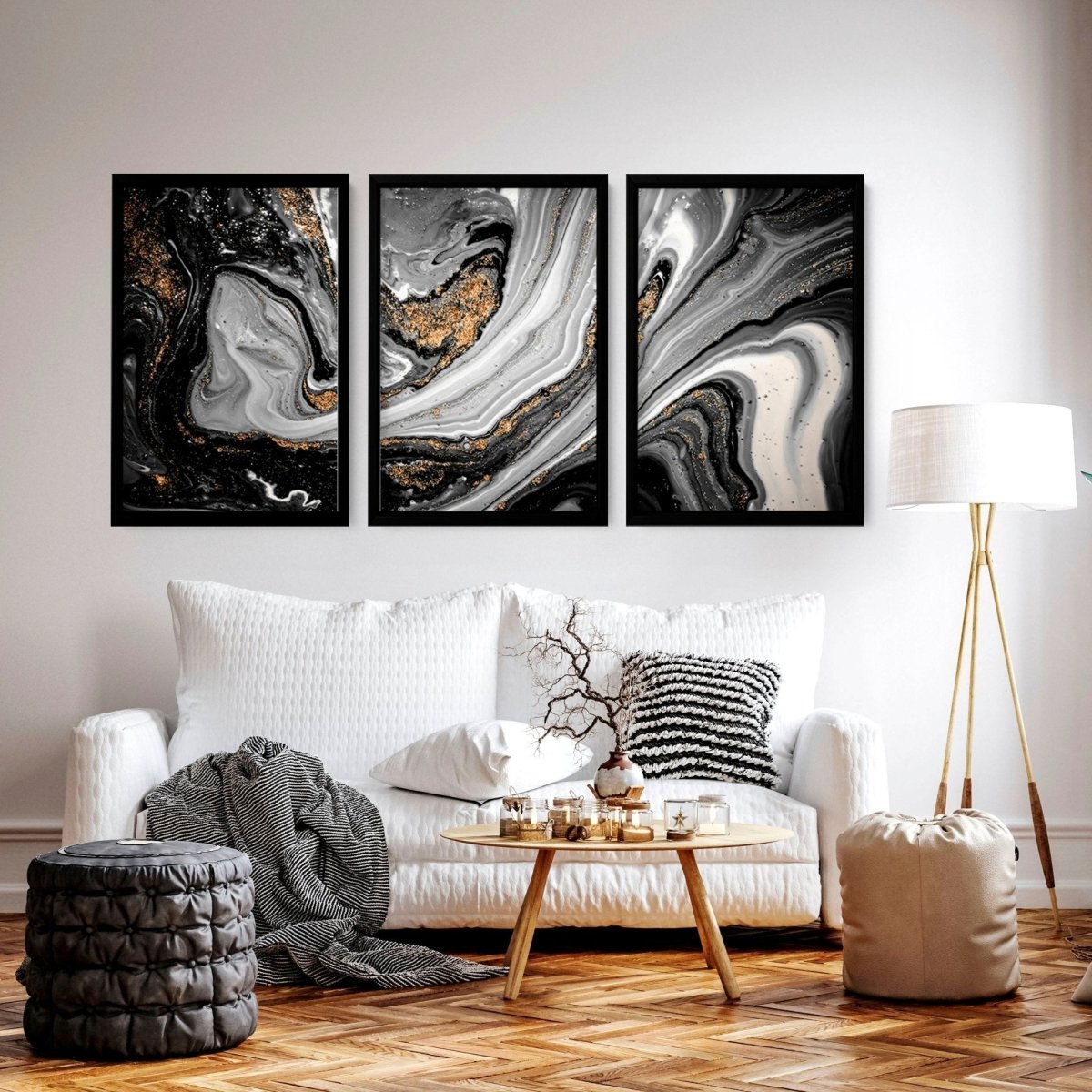 Abstract large wall art | set of 3 Black and Gold wall art prints - Joe’s Haven