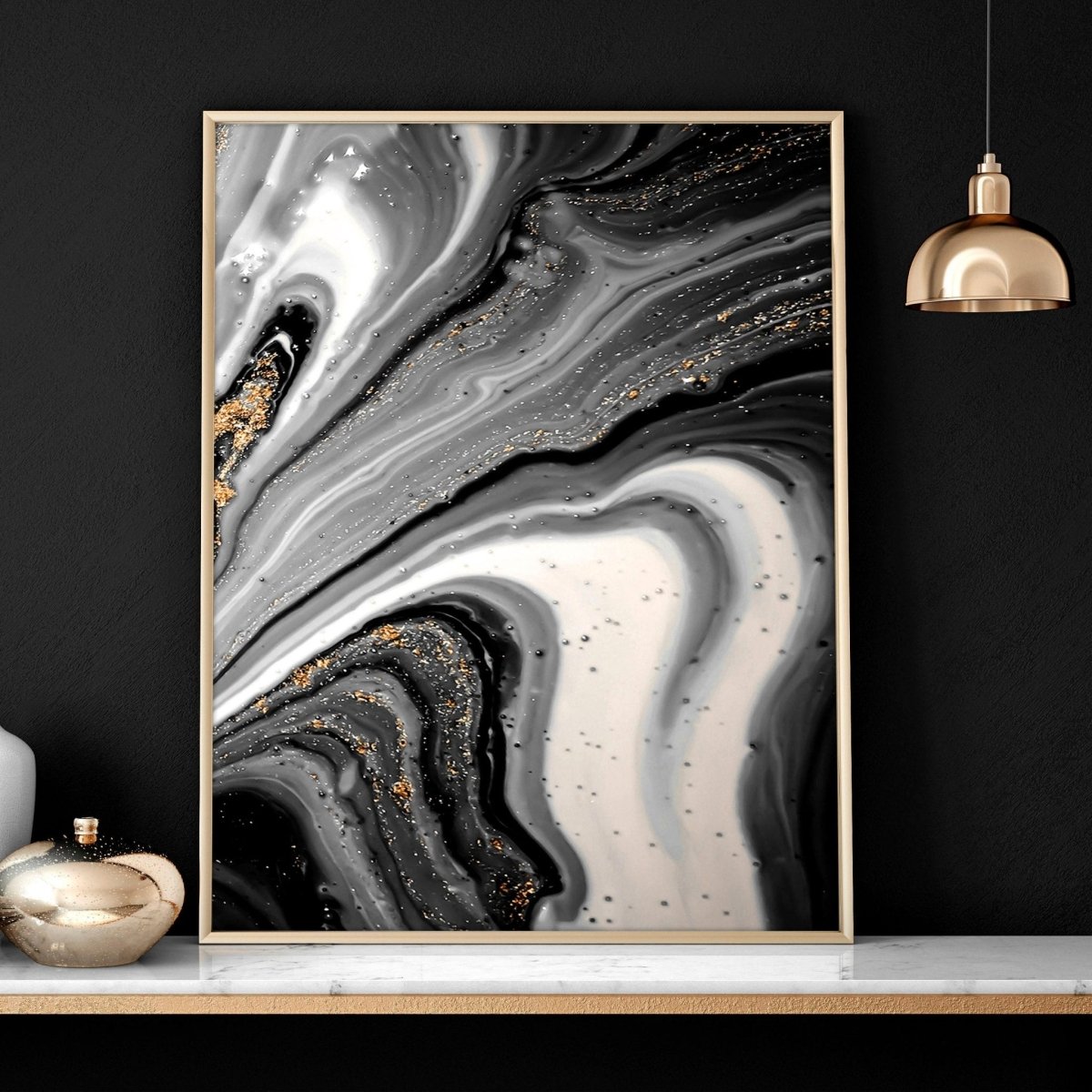 Abstract large wall art | set of 3 Black and Gold wall art prints - Joe’s Haven
