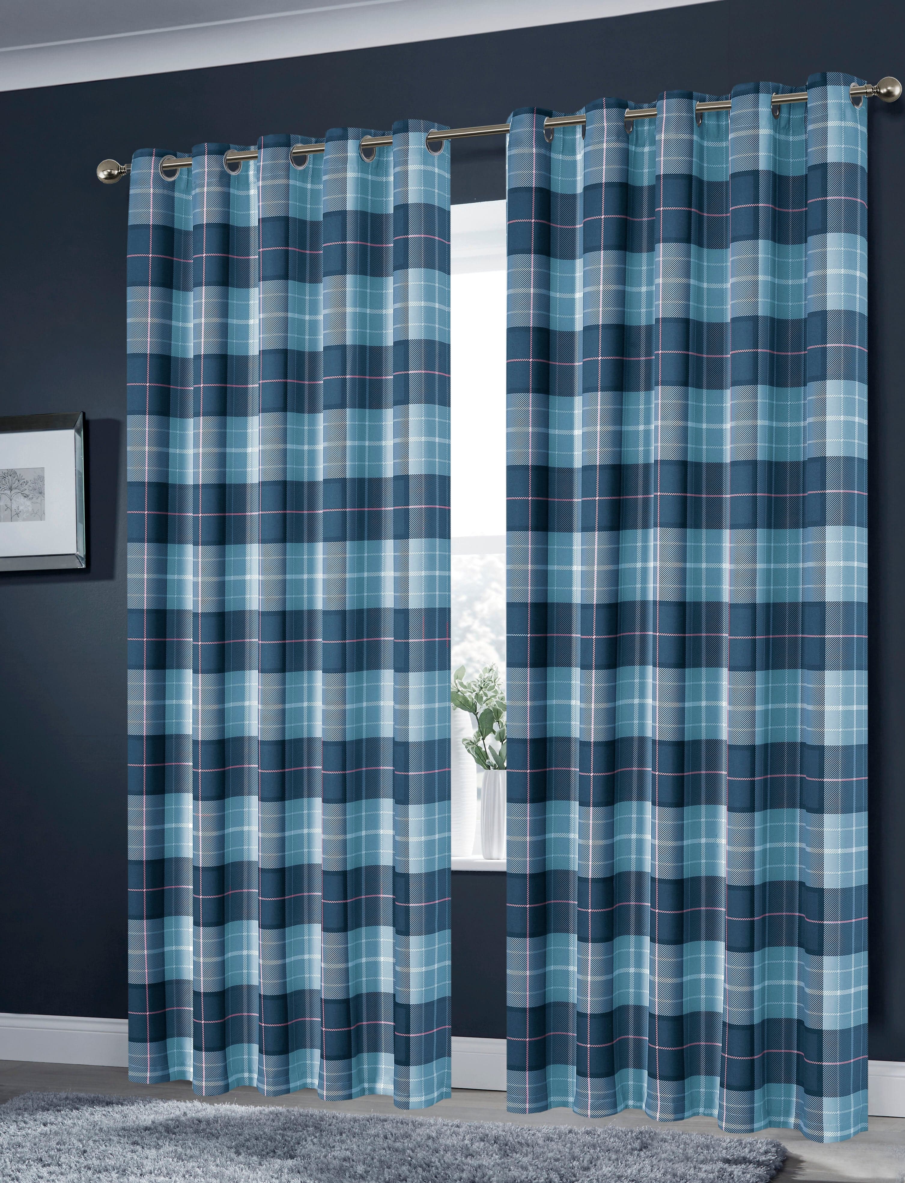 Blackout Thermal Curtains with Check and Marble Design