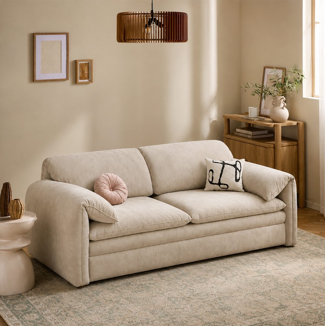 Moore Three Seater Sofa Bed With Storage, Suede - Joe’s Haven