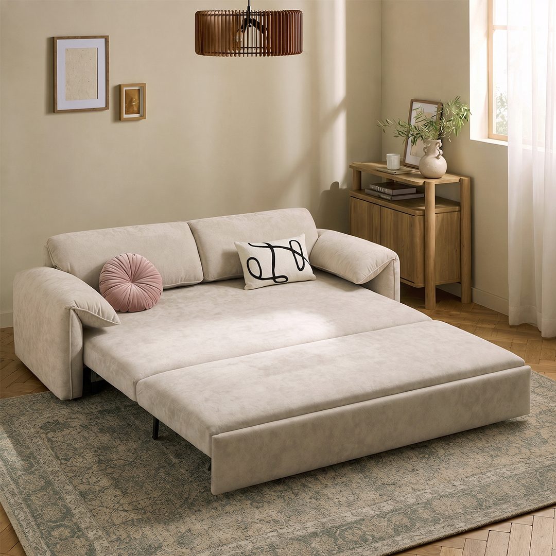 Moore Three Seater Sofa Bed With Storage, Suede - Joe’s Haven