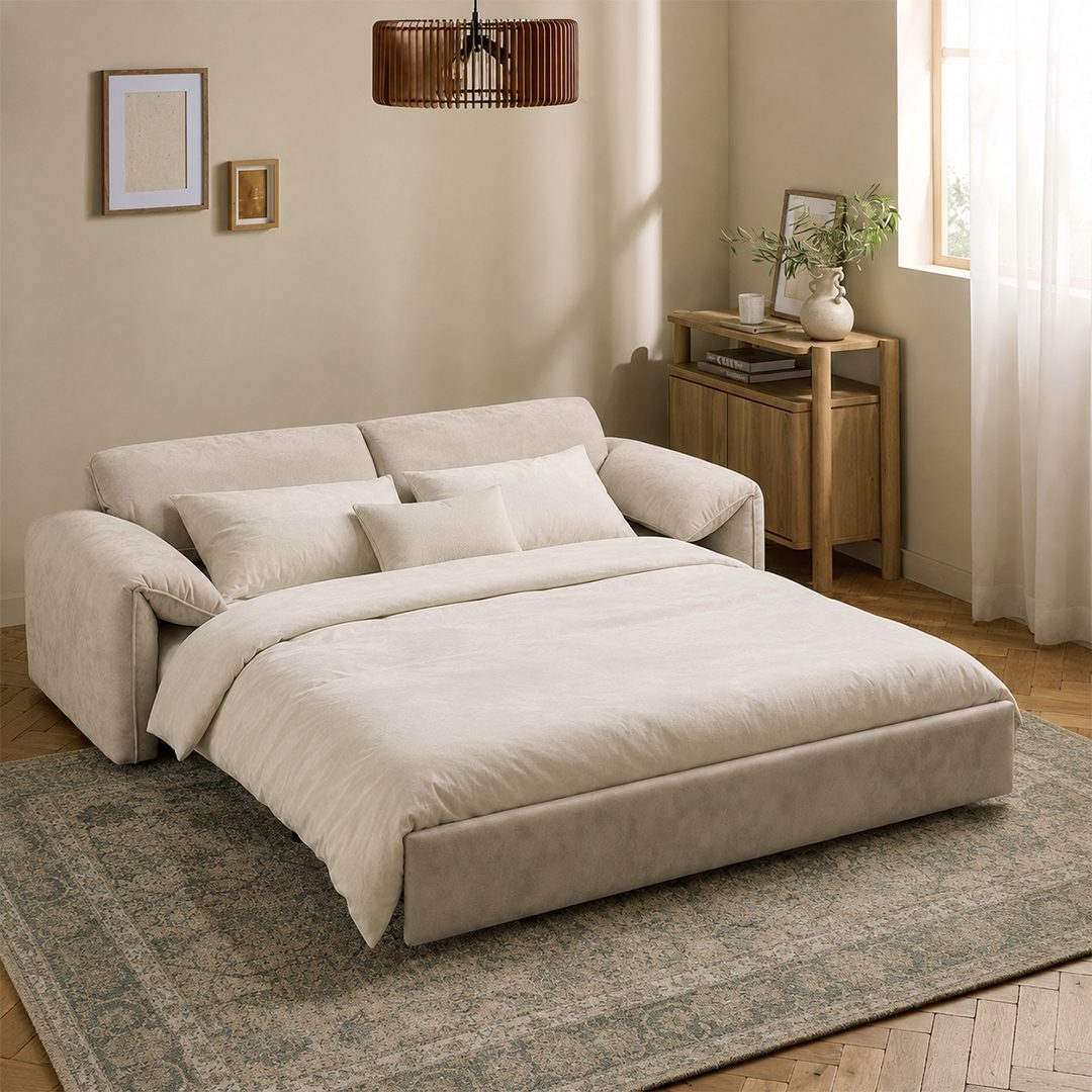 Moore Three Seater Sofa Bed With Storage, Suede - Joe’s Haven