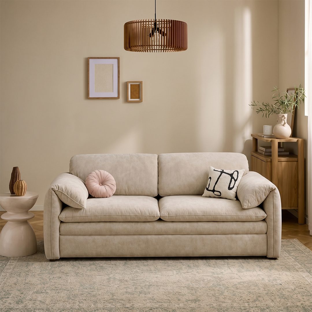 Moore Three Seater Sofa Bed With Storage, Suede - Joe’s Haven