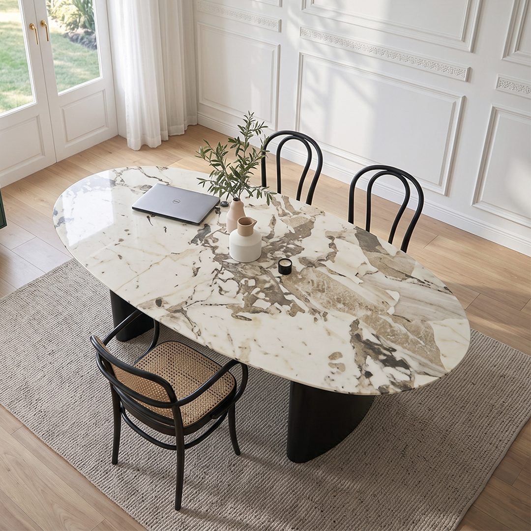 Tambo Oval Dining Table, Pebble Shape, Sintered Stone - Joe’s Haven